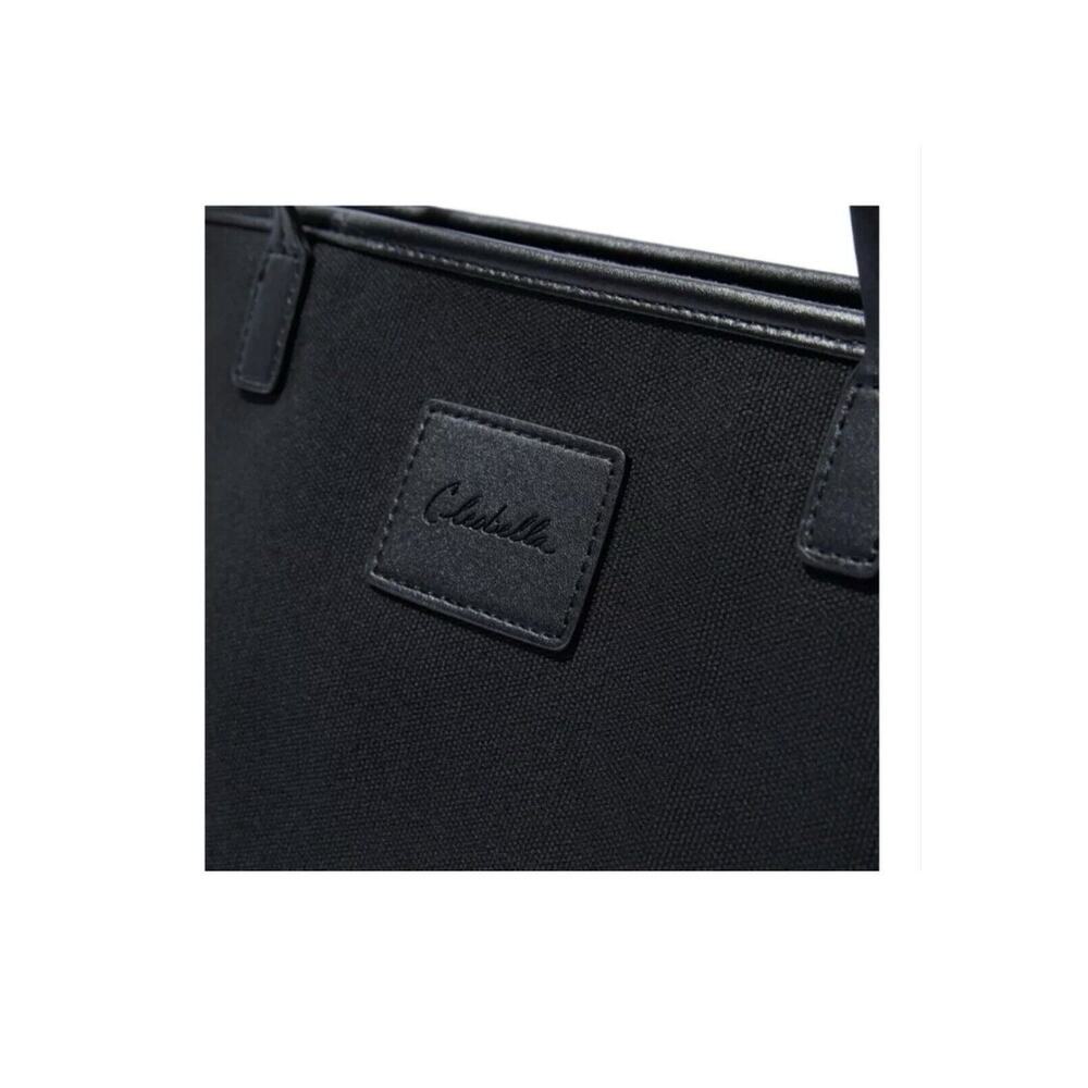 NWT $98 CLEOBELLA Cotton Canvas Tote Black Vegan Leather Strap FabFitFun Sealed - Picture 4 of 6